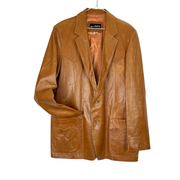 Vintage Beau Geste Leatherware Tan Western Blazer Jacket Made in Mexico 44 L